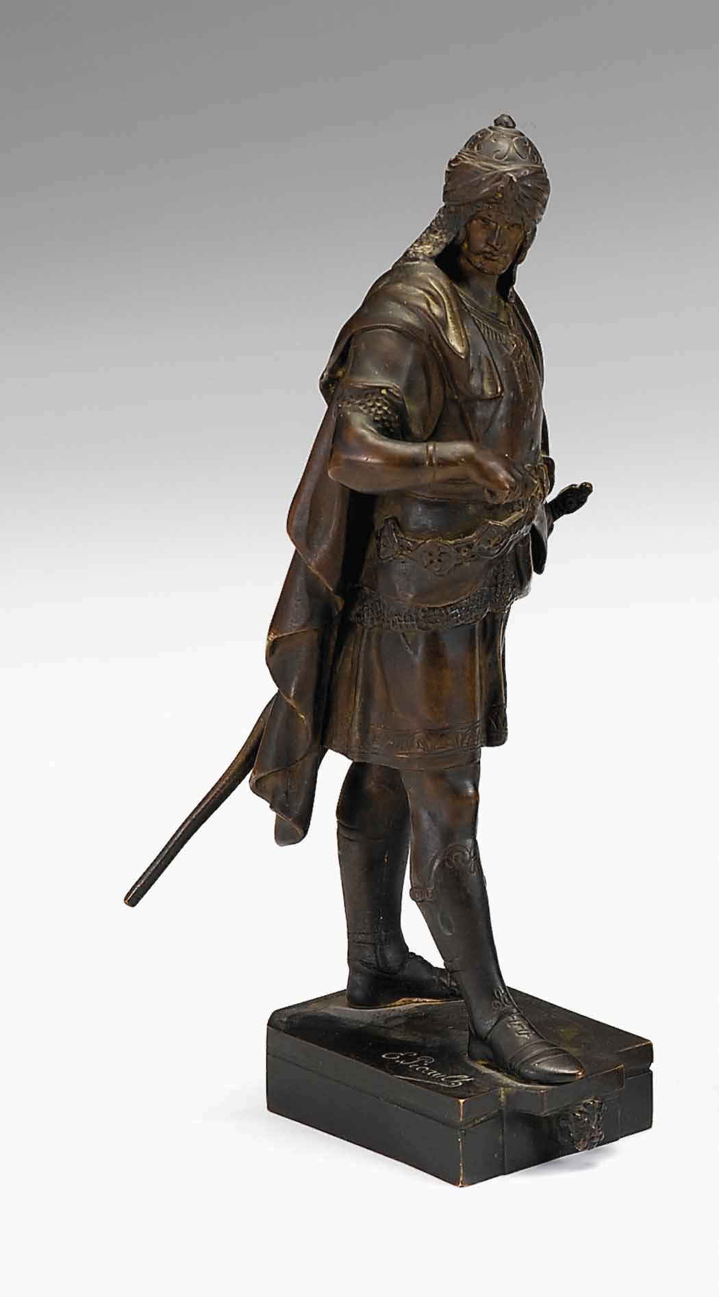 Appraisal: Emile Louis Picault French - the falconer Dark brown patina