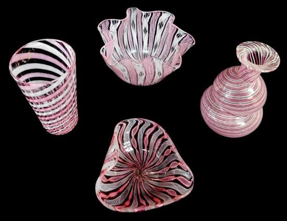 Appraisal: ART GLASS Four pieces of Venetian glass with pink and