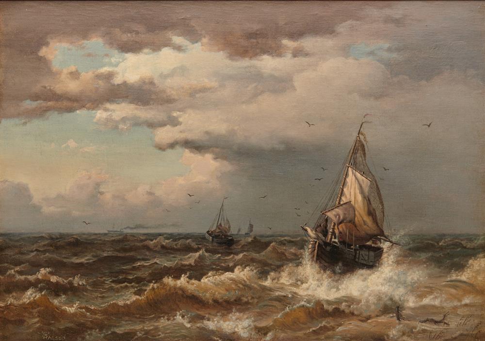 Appraisal: GEORGE SAVARY WASSON American - Seascape with Ships oil on