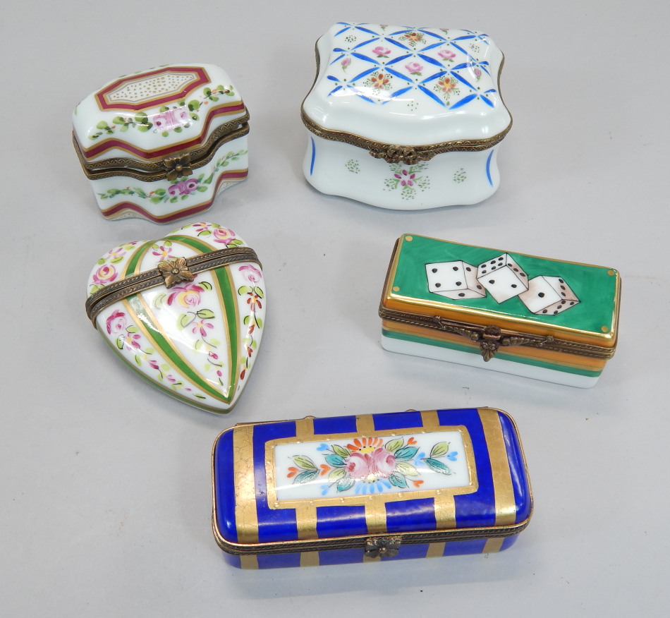 Appraisal: A collection of Limoges boxes to include a heart shaped