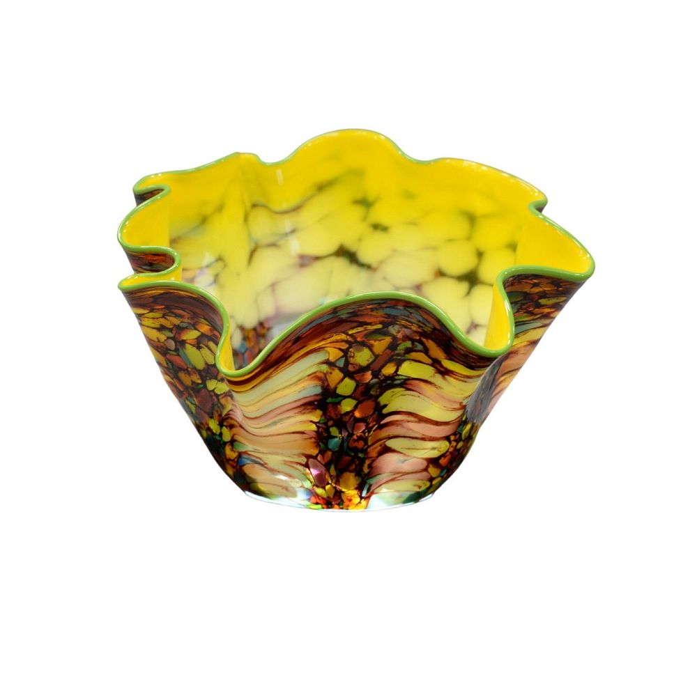 Appraisal: Dale Chihuly b carnival Macchia art glass bowl having yellow