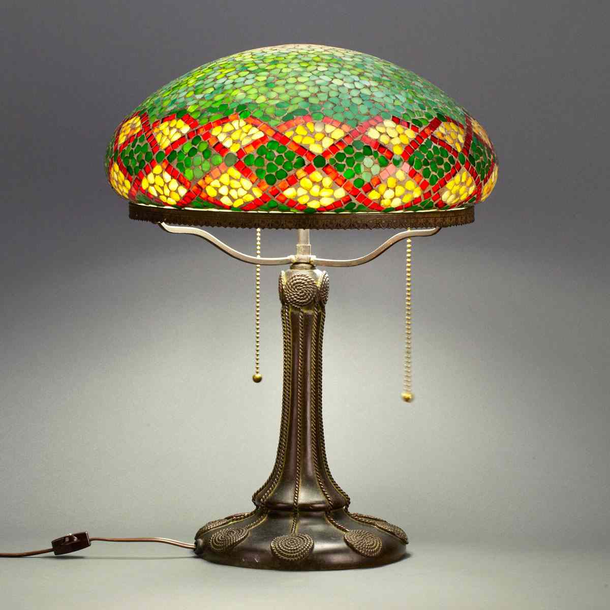 Appraisal: Handel Glass Mosaic and Bronze Table Lamp c the inch