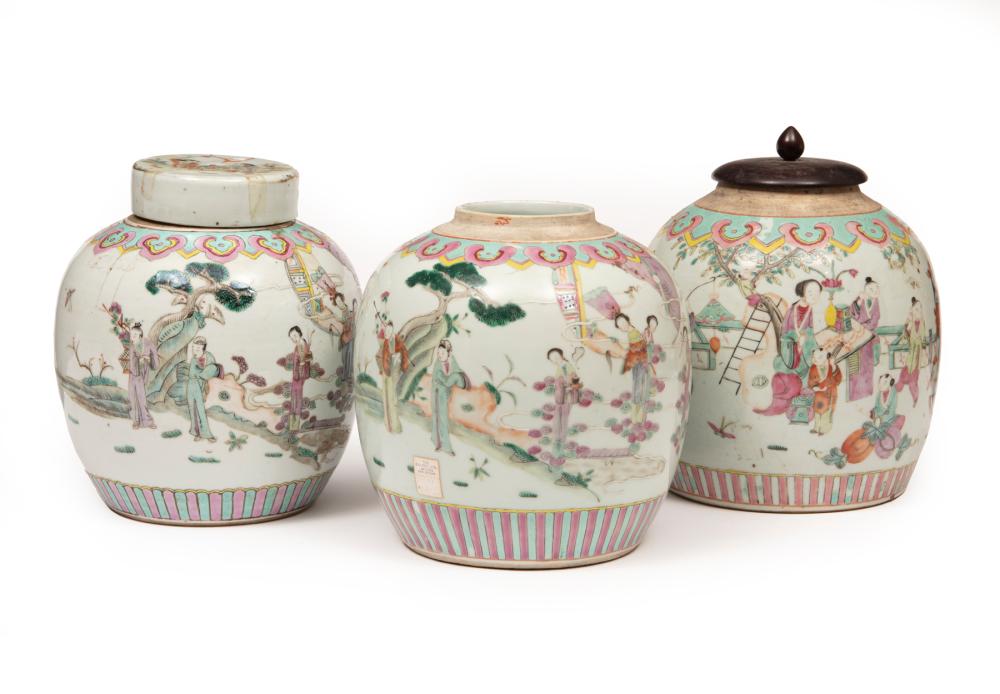 Appraisal: Three Chinese Export Famille Rose Porcelain Jars th th c