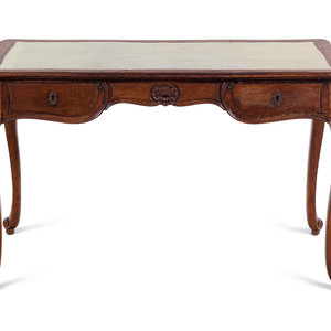 Appraisal: A Continental Leather-Inset Walnut Writing Table th Century Height x