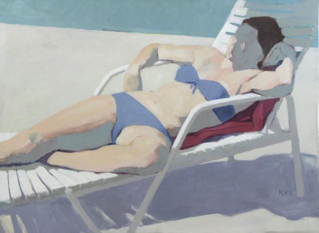 Appraisal: LESSER Mimi Korach Oil on Canvas Sunbather Initialed 'M K