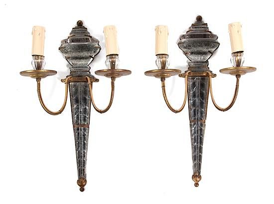 Appraisal: A Pair of Bagues Style Gilt-Metal and 'Rock Crystal' Sconces