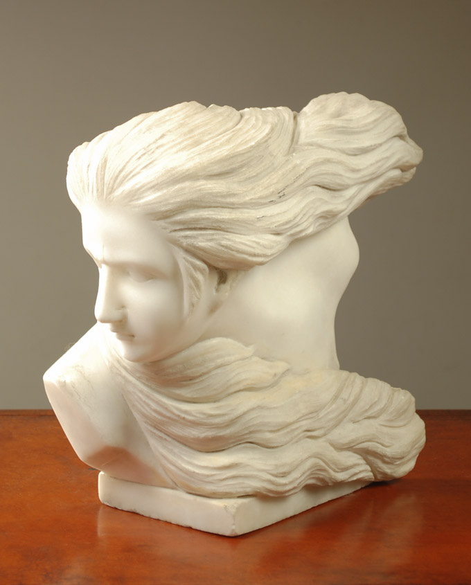 Appraisal: WHITE CARVED MARBLE PORTRAIT BUST of a young woman with