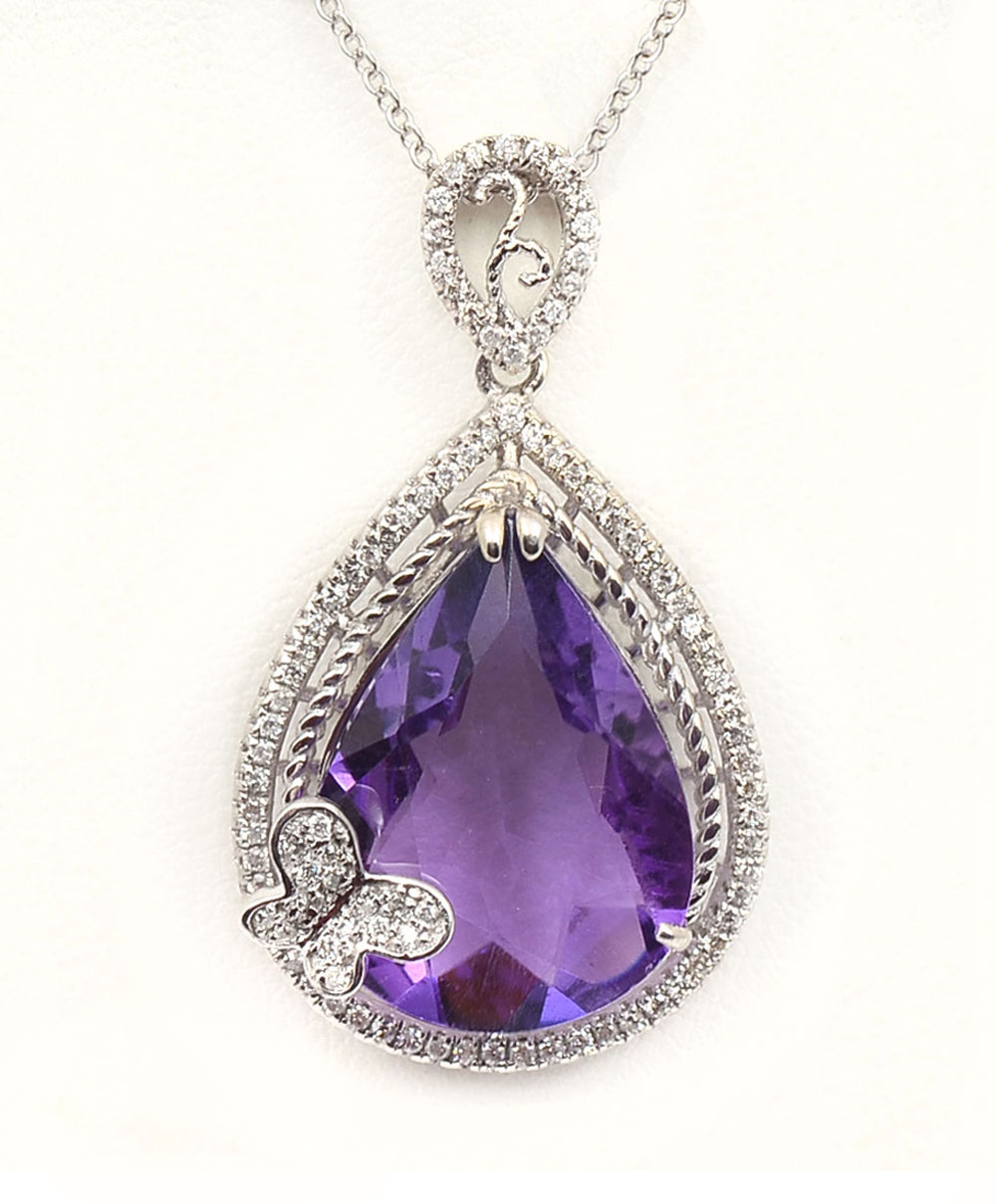 Appraisal: K CT AMETHYST DIAMOND NECKLACE CT pear shape amethyst is