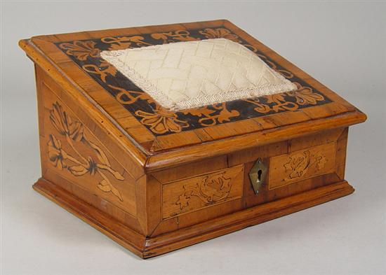 Appraisal: English Embroidery Desk th Century Marquetry lid in ebony and