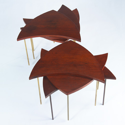 Appraisal: HVIDT-NIELSEN Set of six teak tables with leaf-shaped tops on