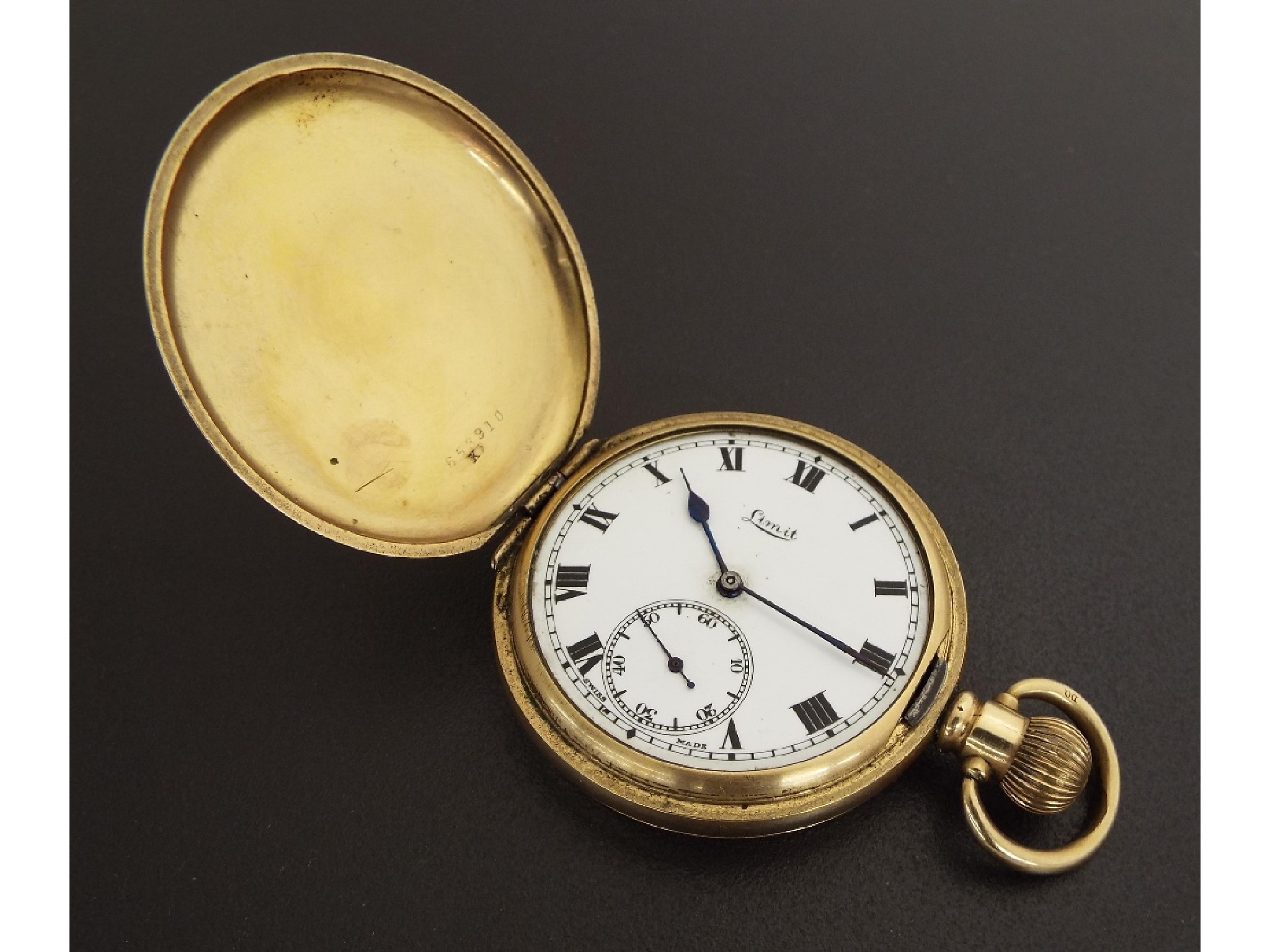 Appraisal: Limit gold plated lever hunter pocket watch the dial with