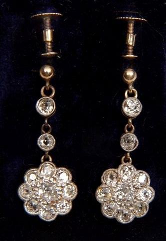 Appraisal: A PAIR OF EDWARDIAN OLD CUT DIAMOND DROP EARRINGS in