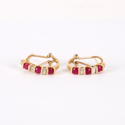 Appraisal: A pair of ruby and diamond half hoop earrings set