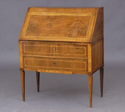 Appraisal: CONTINENTAL NEOCLASSICAL INLAID WALNUT BUREAU EN PEINTE The flap with