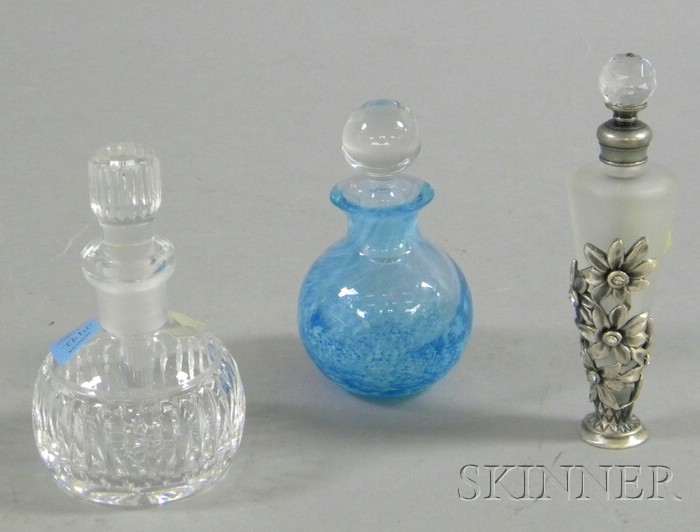 Appraisal: Three Glass Perfume Bottles one silver-mounted frosted glass with cut