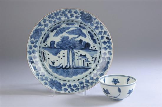 Appraisal: CHINESE BLUE AND WHITE PORCELAIN BOWL AND PLATE Qing Dynasty