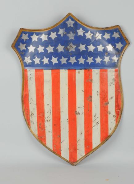 Appraisal: Painted Tin American Flag Shield Hanging hooks on back Shield