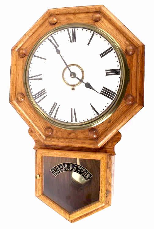 Appraisal: Antique Oak Regulator Wall Clock This is an early antique