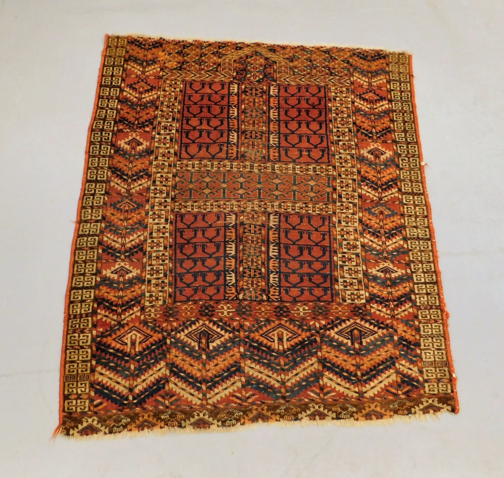 Appraisal: ANTIQUE TEKKE TURKMEN GEOMETRIC RUG Turkey th CenturyRepeating navy blue