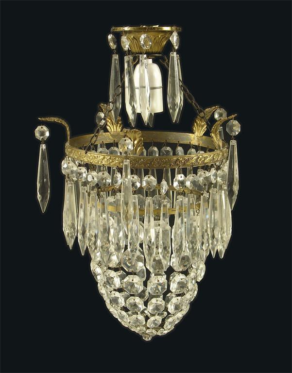 Appraisal: A gilt brass and cut glass ceiling light