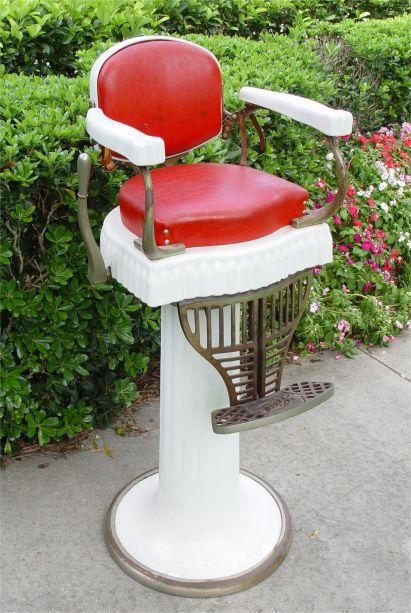 Appraisal: KOKEN CHILDS PORCELAIN BARBER CHAIR Original red Naugahyde upholstery porcelain