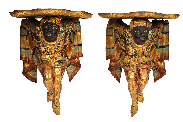 Appraisal: A PAIR OF TH CENTURY HAND PAINTED BRACKETS in the