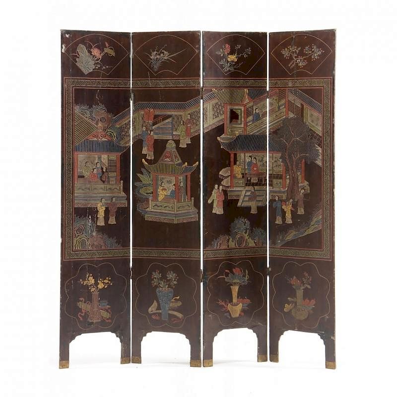 Appraisal: Chinese Four Panel Floor Screen late th century carved and