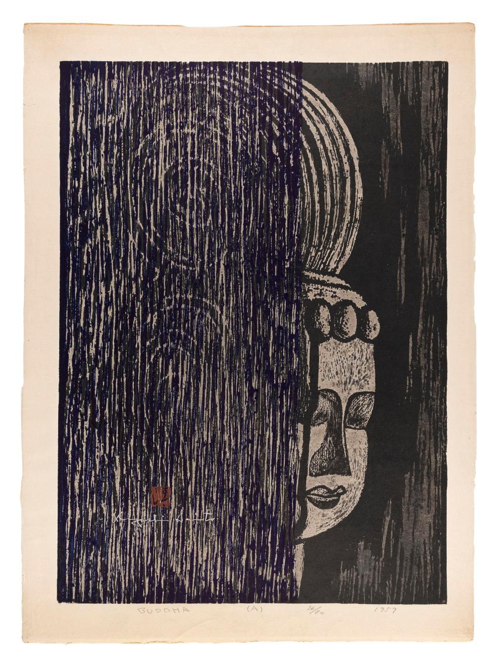 Appraisal: KIYOSHI SAITO JAPAN - BUDDHA A WOODBLOCK PRINT DAI-OBAN TATE-E