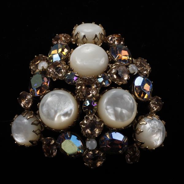 Appraisal: Schreiner Mother of Pearl Iridescent Amber Rhinestone Brooch Pin