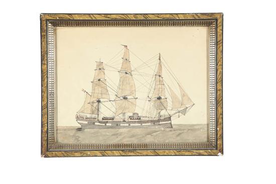 Appraisal: NAIVE SHIP PORTRAIT AMERICAN TH CENTURY Watercolor and ink on