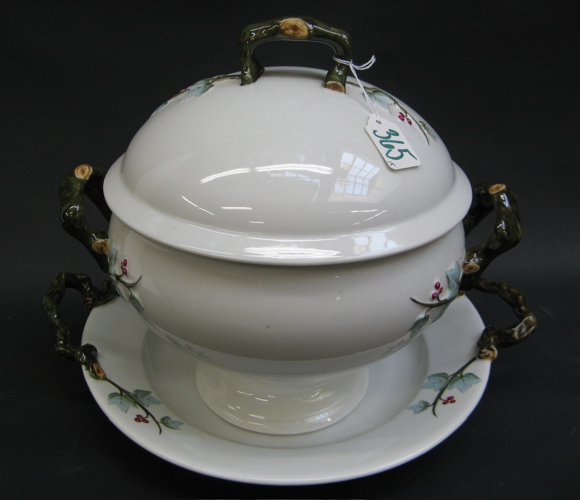 Appraisal: TWO PIECE PORTUGUESE COVERED TUREEN AND UNDERPLATE decorated with cherry