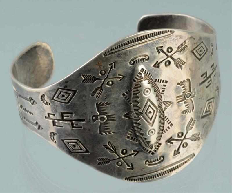 Appraisal: Native American Indian Silver Bracelet Description Navajo With birds and