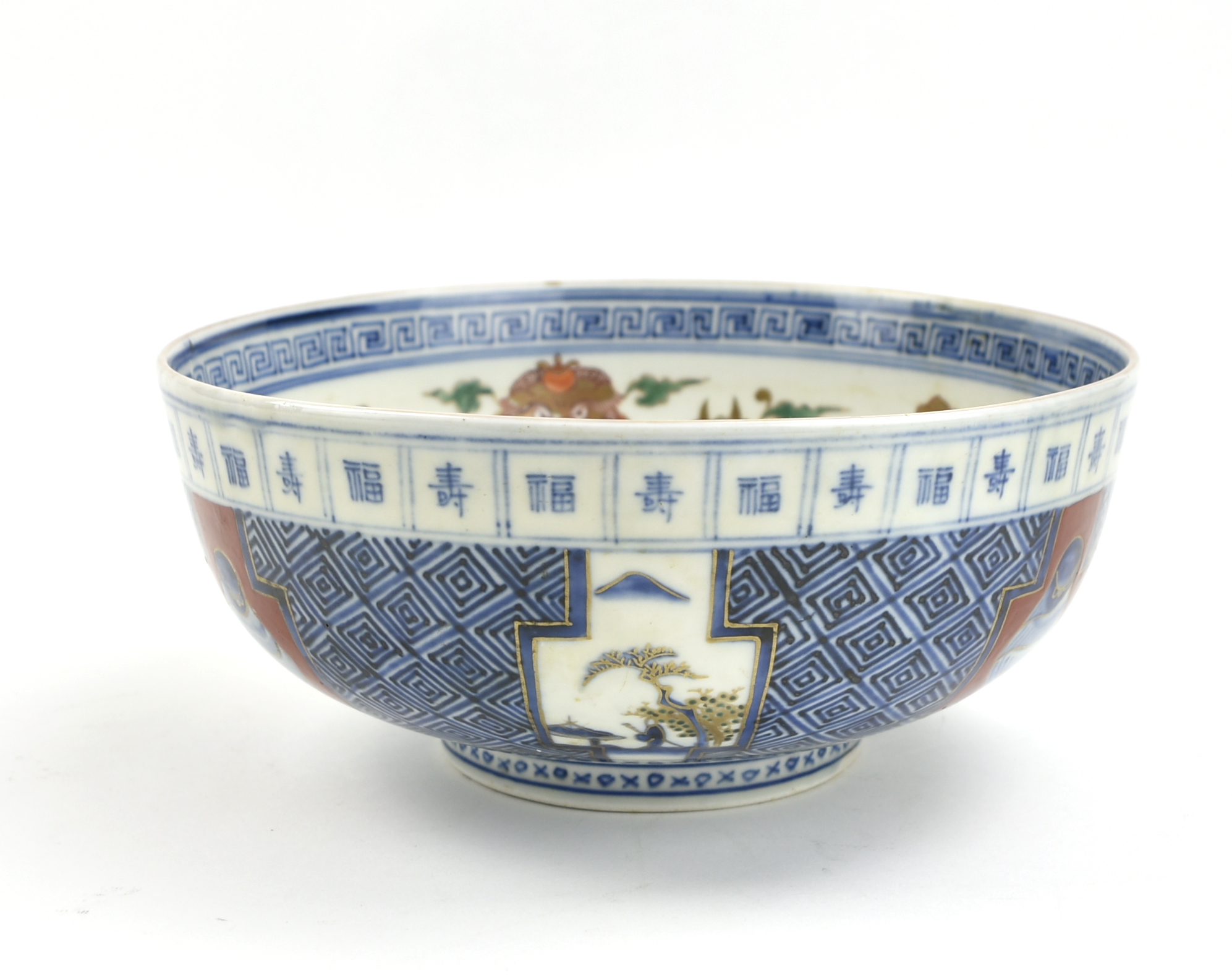 Appraisal: Japanese imari style porcelain bowl decorated with Shou character in