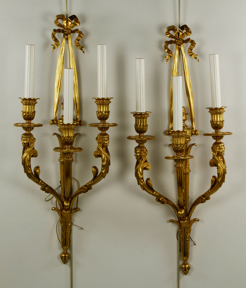 Appraisal: - Pr French Sconces Pair of French sconces gilt bronze