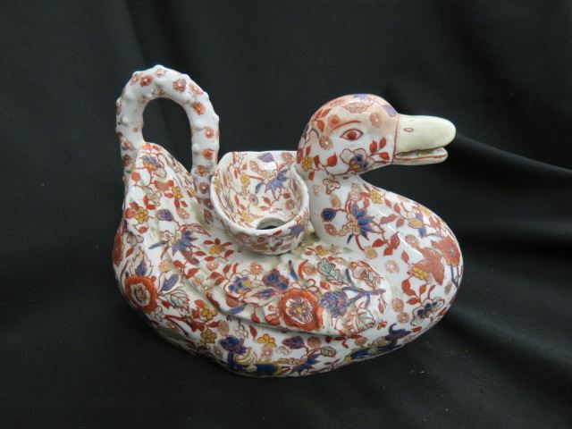 Appraisal: Chinese Porcelain Figural Duck Teapot Imari style floral long tall