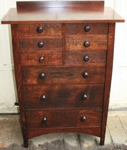 Appraisal: GUSTAV STICKLEY DRAWER TALL CHEST SMALLDRAWERS OVER LARGE ARCHED BASE