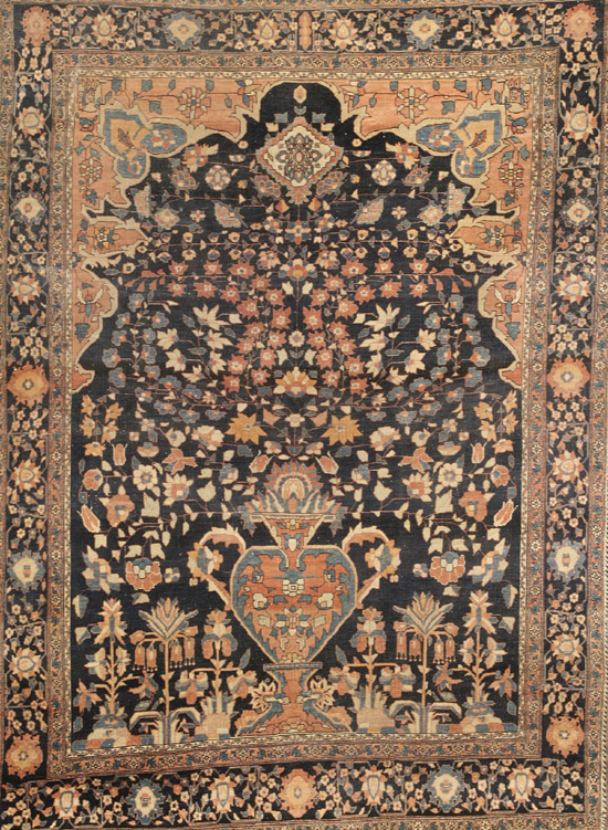 Appraisal: Keshan Meditation Rug Circa Within prayer arch blue ground with