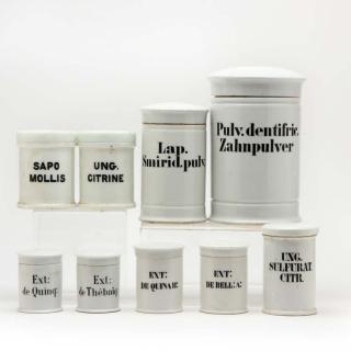 Appraisal: Set of Nine Drug Ointment Jars late th century two