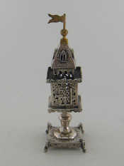 Appraisal: Judaica A silver spice tower the baluster column on square