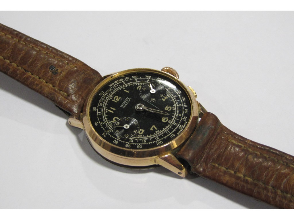 Appraisal: Gents Hujex chronograph wrist watch with black dial subsidiary dial