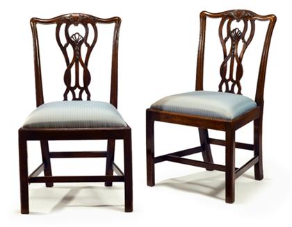 Appraisal: Pair of George III mahogany sidechairs stamped with crowned wr