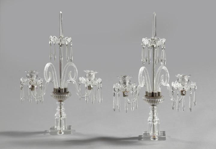 Appraisal: Pair of George VI Cut Glass Two-Light Sideboard Candelabra second