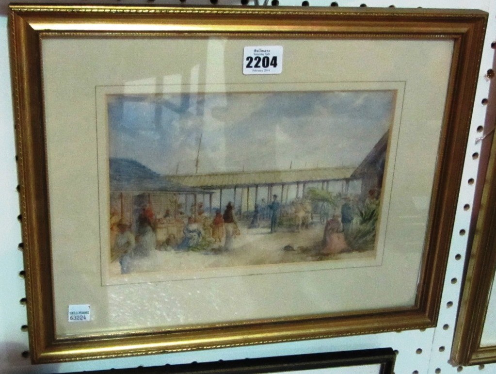 Appraisal: A group of three watercolours including a harvest scene a