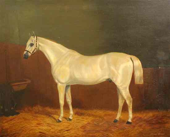 Appraisal: Albert Clark th C oil on canvas White horse in