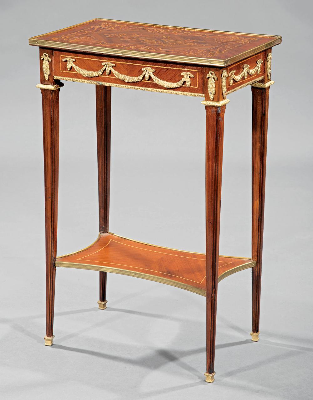 Appraisal: Louis XVI-Style Marquetry and Gilt Bronze-Mounted Side Table bronze molded