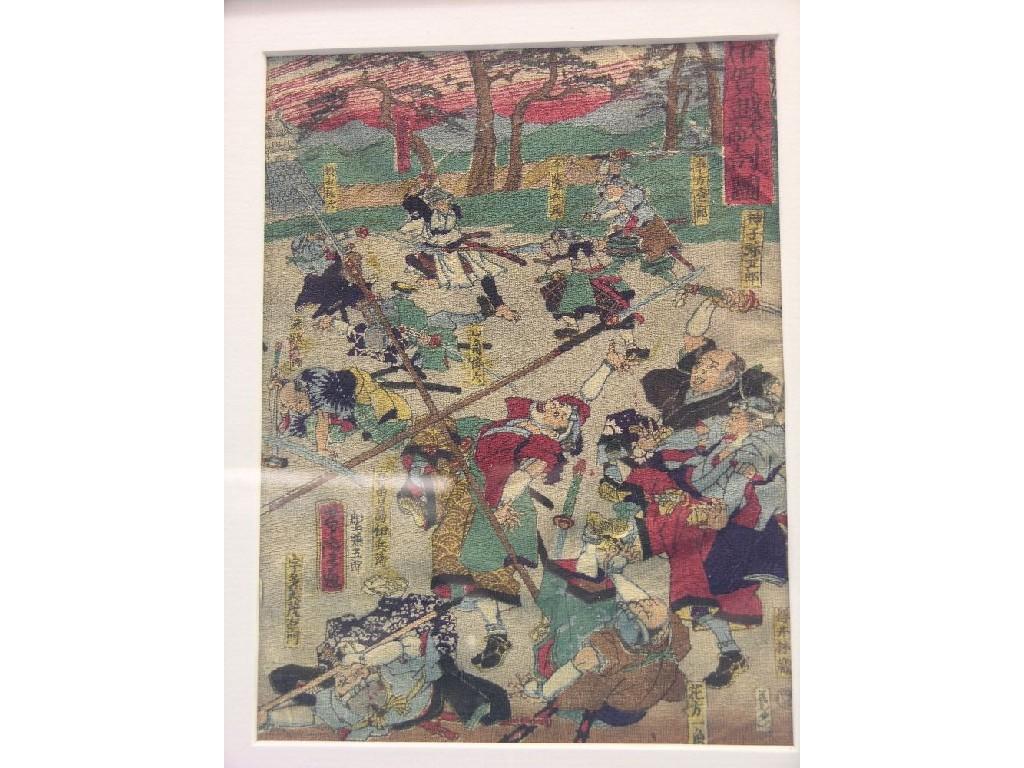 Appraisal: A pair of Japanese crepe prints Meiji period depictions of