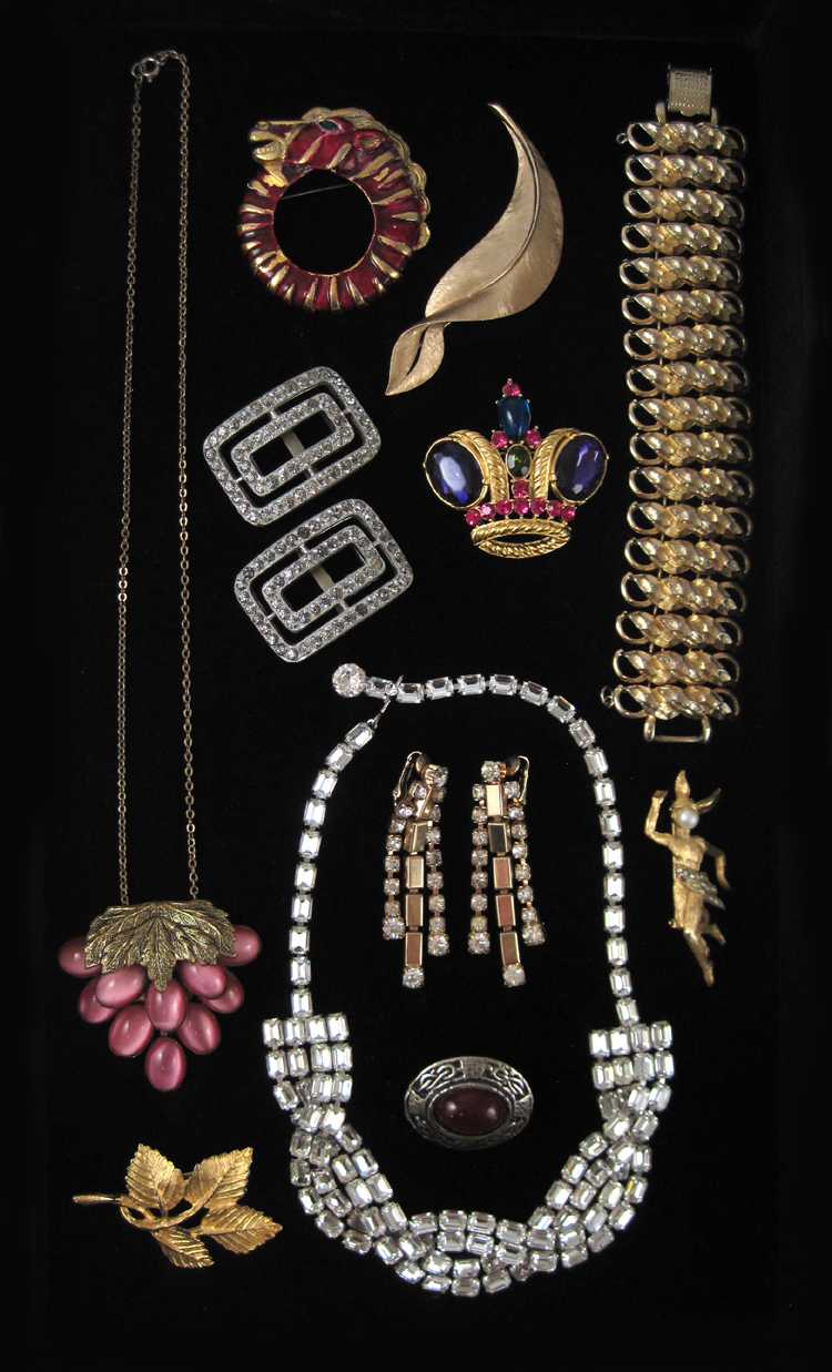 Appraisal: THIRTEEN ARTICLES OF COSTUME JEWELRY including a Weiss clear rhinestone