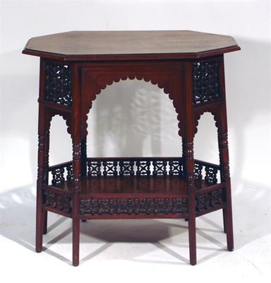 Appraisal: A Liberty Co Moorish mahogany table octagonal section with musharabeyeh