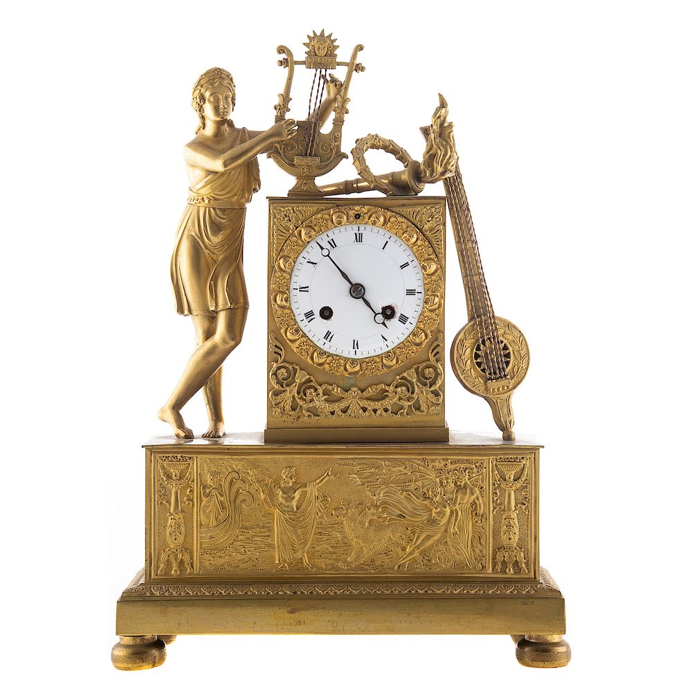 Appraisal: French Empire Bronze Dore Figural Clock circa bronze dore clock