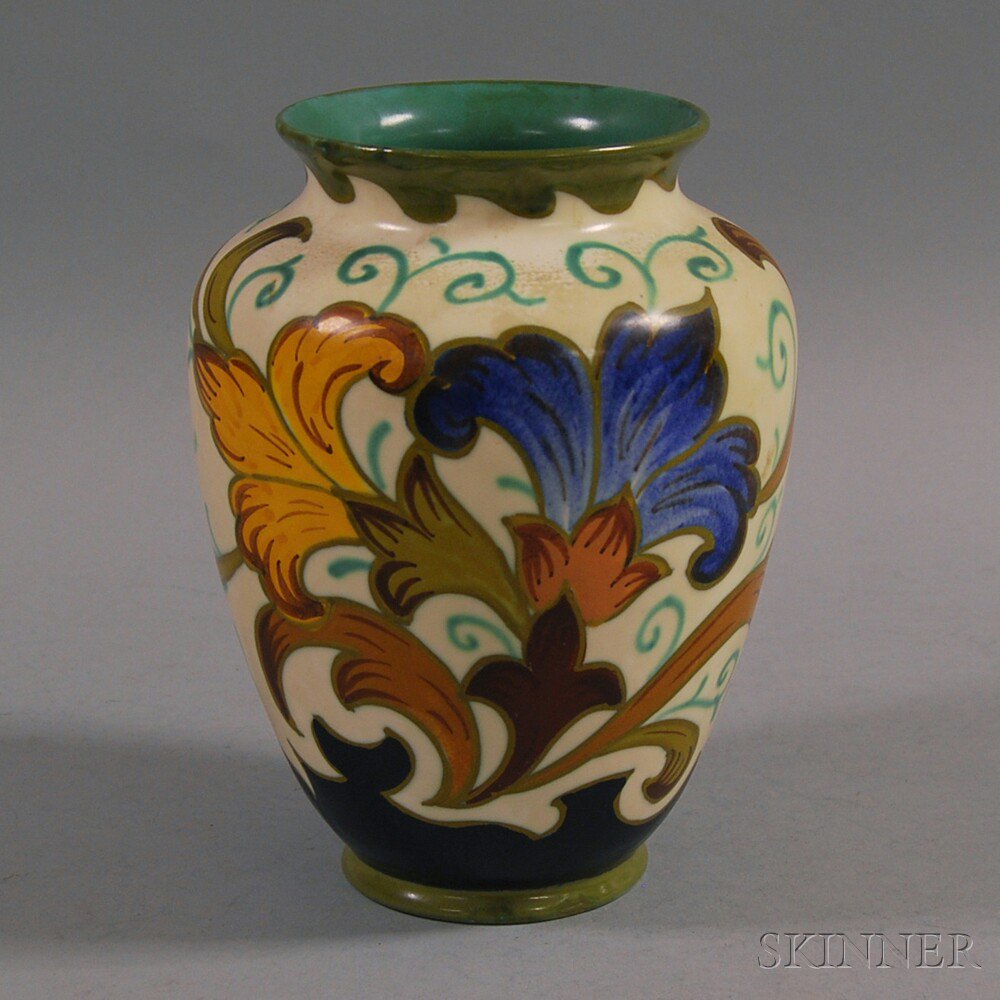 Appraisal: Floral-decorated Gouda Vase with accompanying paperwork ht dia in Estimate